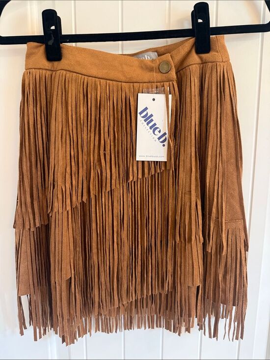 blue b Dresses & Skirts - Tan Fringe Suede Blue B. Skirt Small BNWT